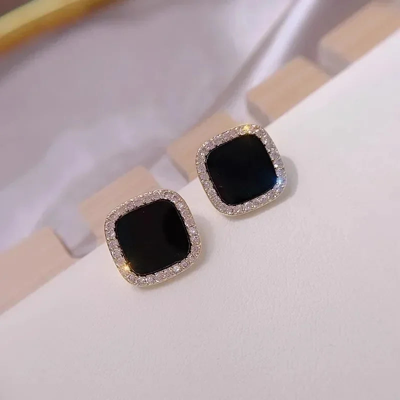 Korean Style Black Resin Square Ear Studs