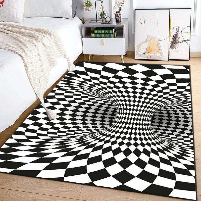  Illusion Black and White Rug