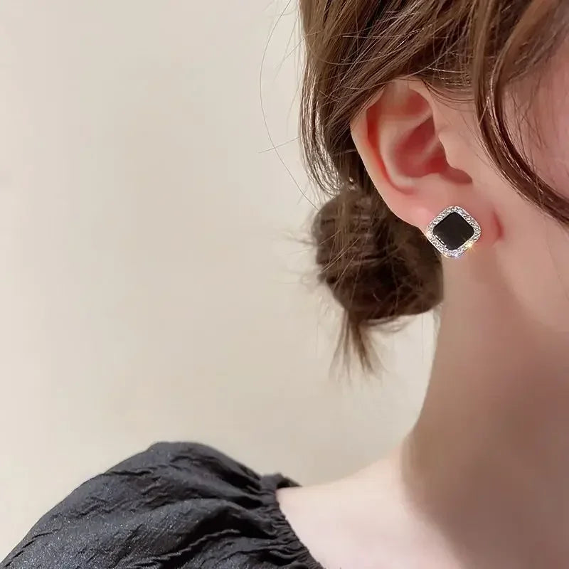 Korean Style Black Resin Square Ear Studs