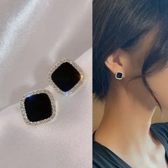 Korean Style Black Resin Square Ear Studs