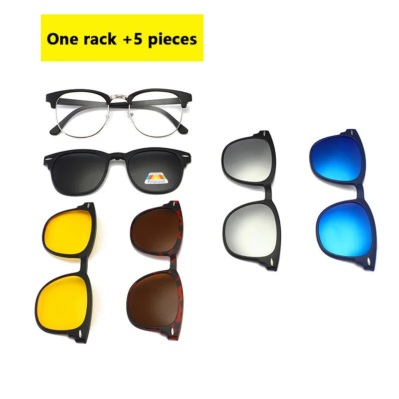 6 In 1 Spectacle Frame Polarized Sunglasses Magnetic Glasses