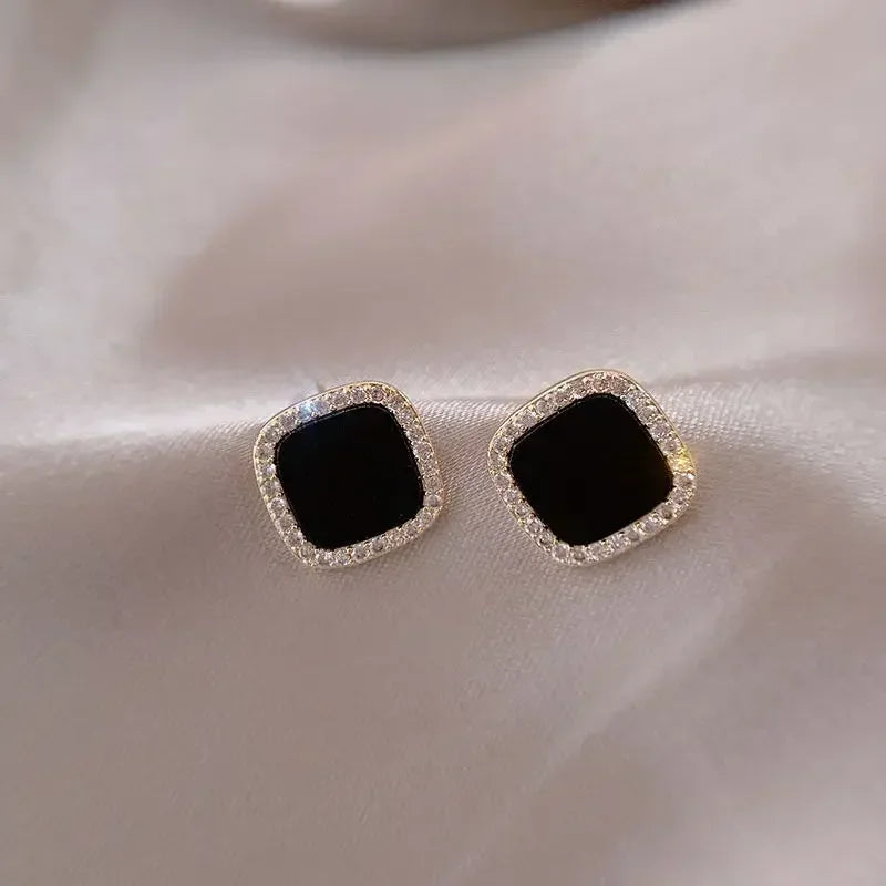 Korean Style Black Resin Square Ear Studs